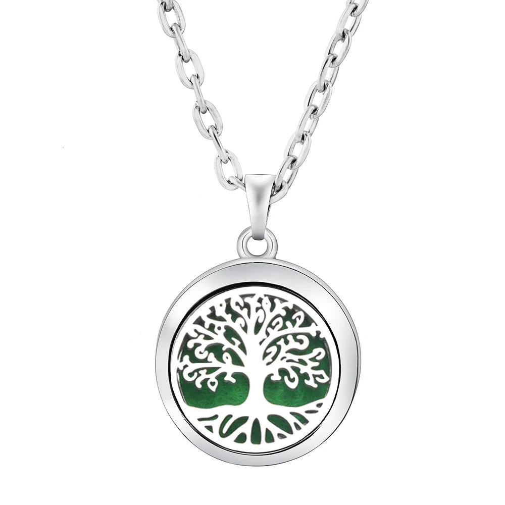 Stainless Steel Tree of Life Aromatherapy Necklace – Essential Oil Diffuser Pendant for Women