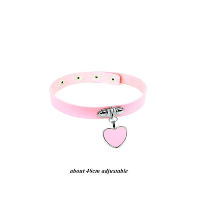 Pink Gothic Collar Necklace – Trendy Rock Leather Heart with Rivets, Harajuku Punk Choker Jewelry for Women, Gift Idea