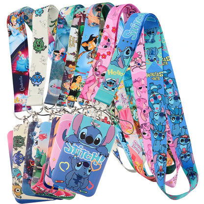 Lilo & Stitch Cute Couples Lanyard – Keychain, ID Badge Holder & Phone Strap with Card Cover Charm Accessories