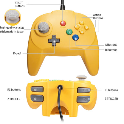 [New Version] 2-Pack N64 Mini Gamepad – Plug & Play Joystick for Nintendo 64 Console (Japan Design)