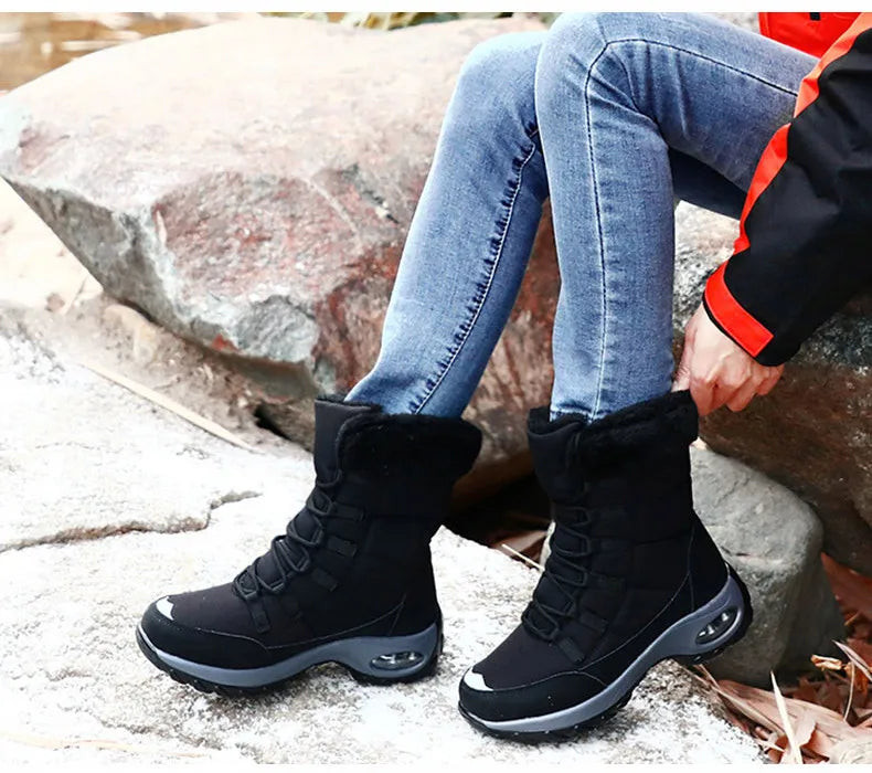 Women’s Waterproof Winter Snow Boots – Warm Plush Fur, Non-Slip Outdoor Platform Ankle Boots