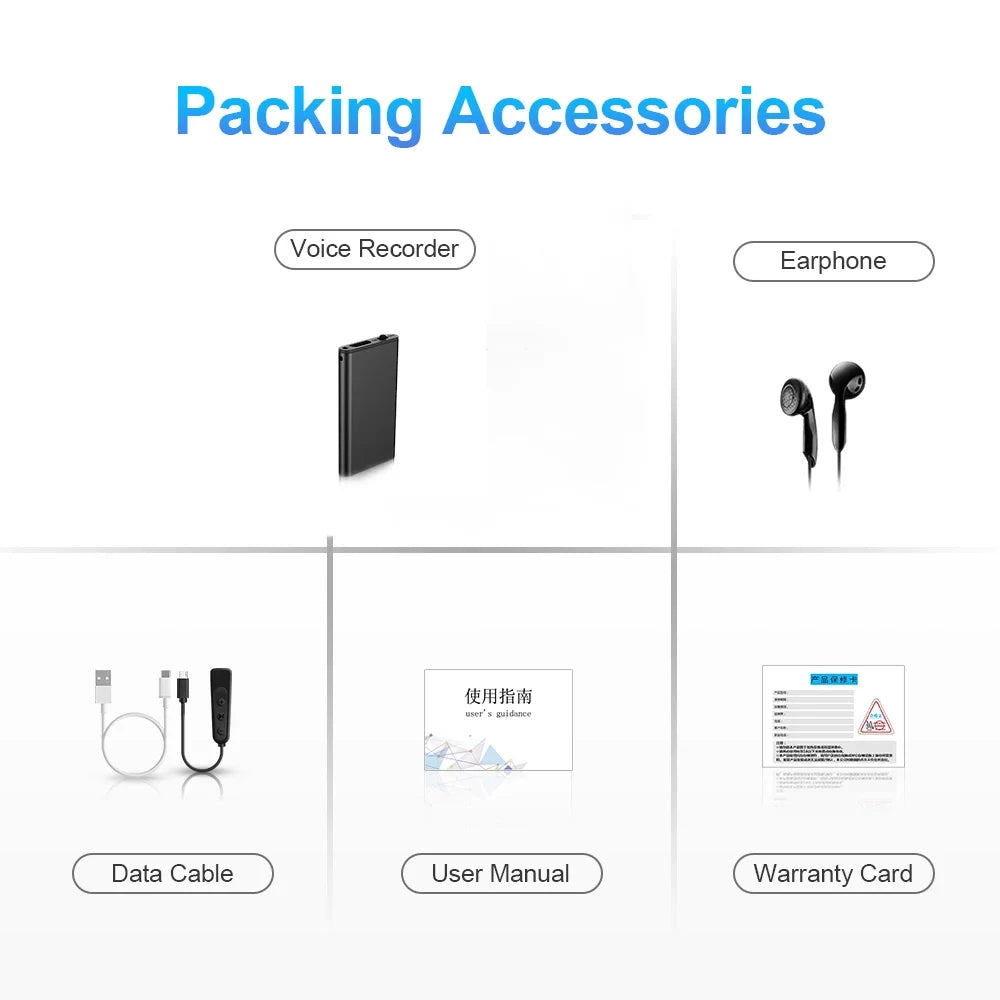 Ultra-Thin Mini Voice Recorder - 4-32GB Digital Sound Activated Dictaphone with Noise Reduction - 8GB MP3 Player Included