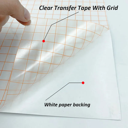 12 x 196 Inch Clear Vinyl Application Tape – Blue/Red Grid Transfer Paper for Car, Wall, and Craft Decals