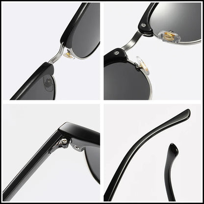 Classic Half Frame Polarized Sunglasses – Retro Rivet Design for Men & Women, Anti-Glare Black Travelling Shades