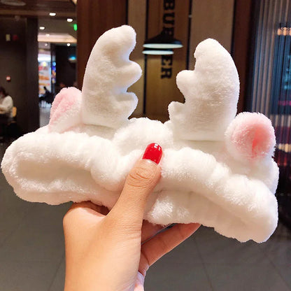 Soft Coral Fleece Bow Headband – Wash Face Hair Holder with Animal Ears for Women & Girls