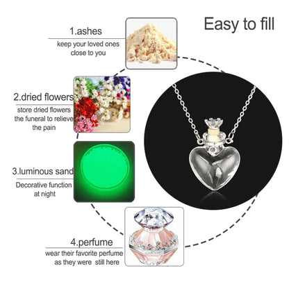 Openable Glaze Vial Pendant Necklace – Water Drop Heart Mini Perfume Bottle, Keepsake Jewelry Gift with Steel Chain