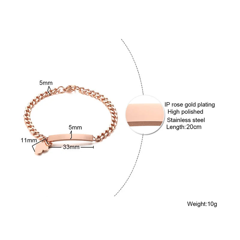 Elegant Personalized ID Bar Bracelet – 5mm Stainless Steel Link Chain for Women with Custom Name or Quote