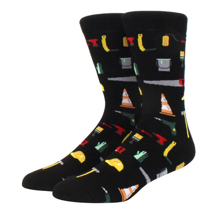 Men's Colorful Combed Cotton Jacquard Crew Socks - Striped Business Casual Dress Socks