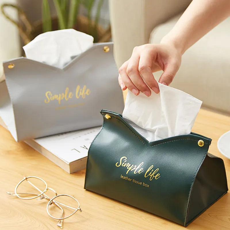 PU Leather Tissue Box Cover - Elegant Car and Desktop Napkin Holder, Bedroom Tissue Dispenser, Versatile Toilet Paper Container