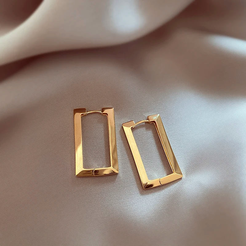Kshmir Stainless Steel Rectangular Hoop Earrings – Geometric Trendy Jewelry for Women 2023