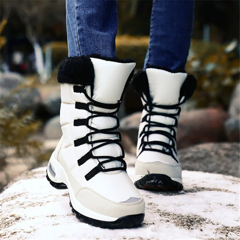 Women’s Waterproof Winter Snow Boots – Warm Plush Fur, Non-Slip Outdoor Platform Ankle Boots