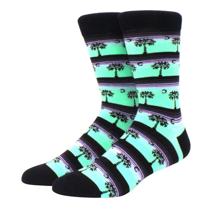 Men's Colorful Combed Cotton Jacquard Crew Socks - Striped Business Casual Dress Socks