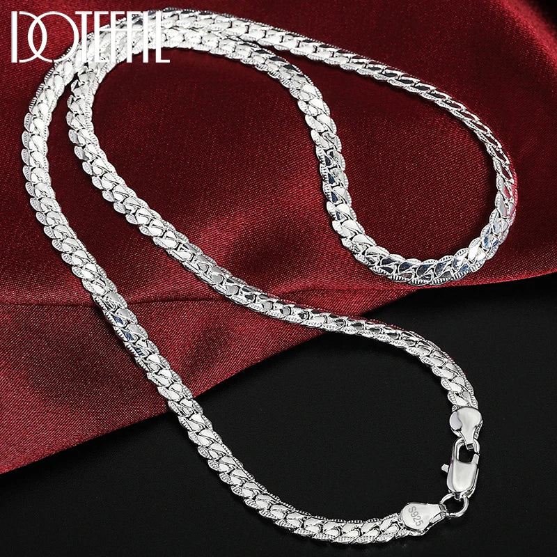 DOTEFFIL 925 Sterling Silver Side Chain Necklace & Bracelet – 6mm, 8-24 Inch, Fashion Charm Wedding Jewelry for Women & Men