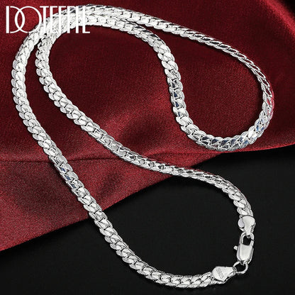 DOTEFFIL 925 Sterling Silver Side Chain Necklace & Bracelet – 6mm, 8-24 Inch, Fashion Charm Wedding Jewelry for Women & Men