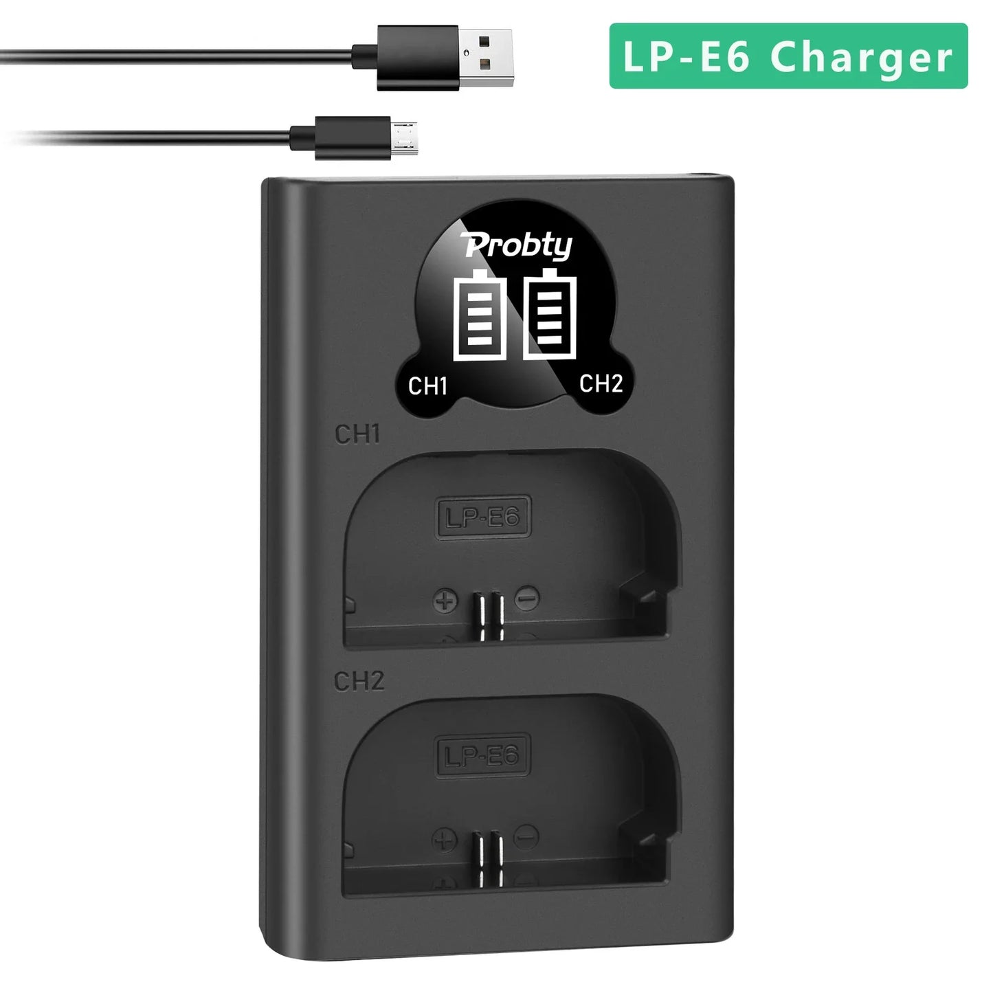LED Dual Camera Battery Charger – Compatible with LP-E6, LP-E8, NP-FW50, EN-EL15, and More