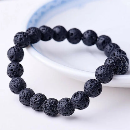 8mm Natural Stone Beaded Bracelet - Black Onyx Lava Tiger Eye Agate Quartz Chakra Yoga Energy Jewelry for Men & Women