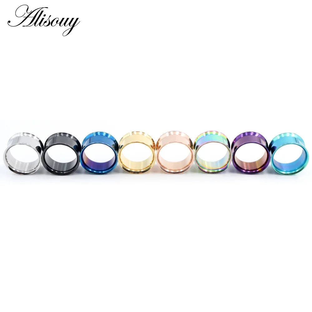 Alisouy Surgical Steel Ear Plug Kit - 2PCS No-Screw Fit Ear Gauges Tunnel Expanders for Body Piercing