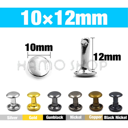 100Set Metal Double Cap Rivets - 5-15mm Round Stud Nails for Leathercraft, Shoes, Bags, Belts, Clothing & DIY Repairs