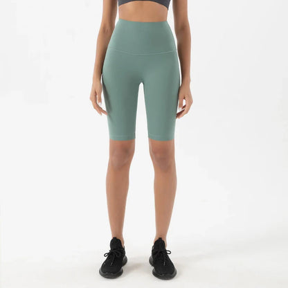 SOISOU Women’s High Waist Nylon Sports Shorts – Breathable No-Show Seamless Yoga, Gym & Cycling Fitness Shorts (24 Colors)