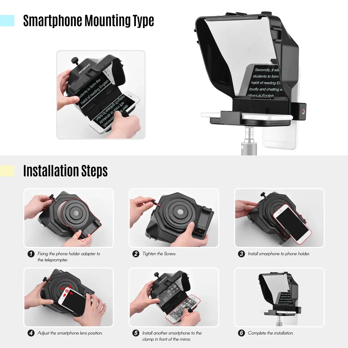 Andoer Portable Smartphone Teleprompter – with Phone Holder & Remote Control for Video Recording, Live Streaming, Interviews