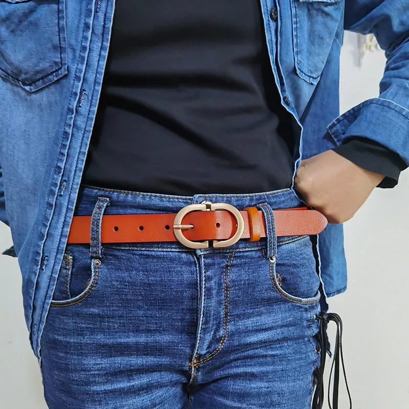 VATLTY Women's Leather Belt – Authentic Cowhide with Golden Alloy Buckle, Jeans & Trousers Belt (ZK105)