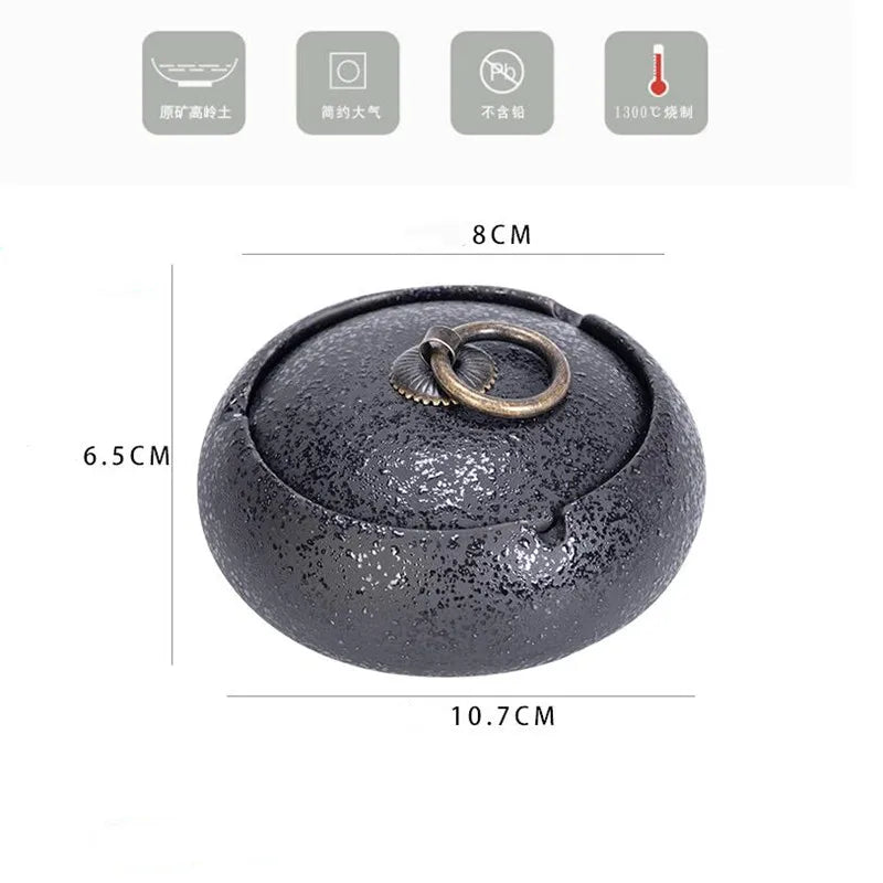 Ceramic Ashtray with Lid - Round Living Room Anti-Fly Ash Cigar Ashtray for Home Decor, Ideal Boyfriend Gift