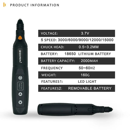 Cordless Electric Rotary Tool – 5-Speed Rechargeable Drill Grinder with LED & Removable Battery for Engraving & Woodworking