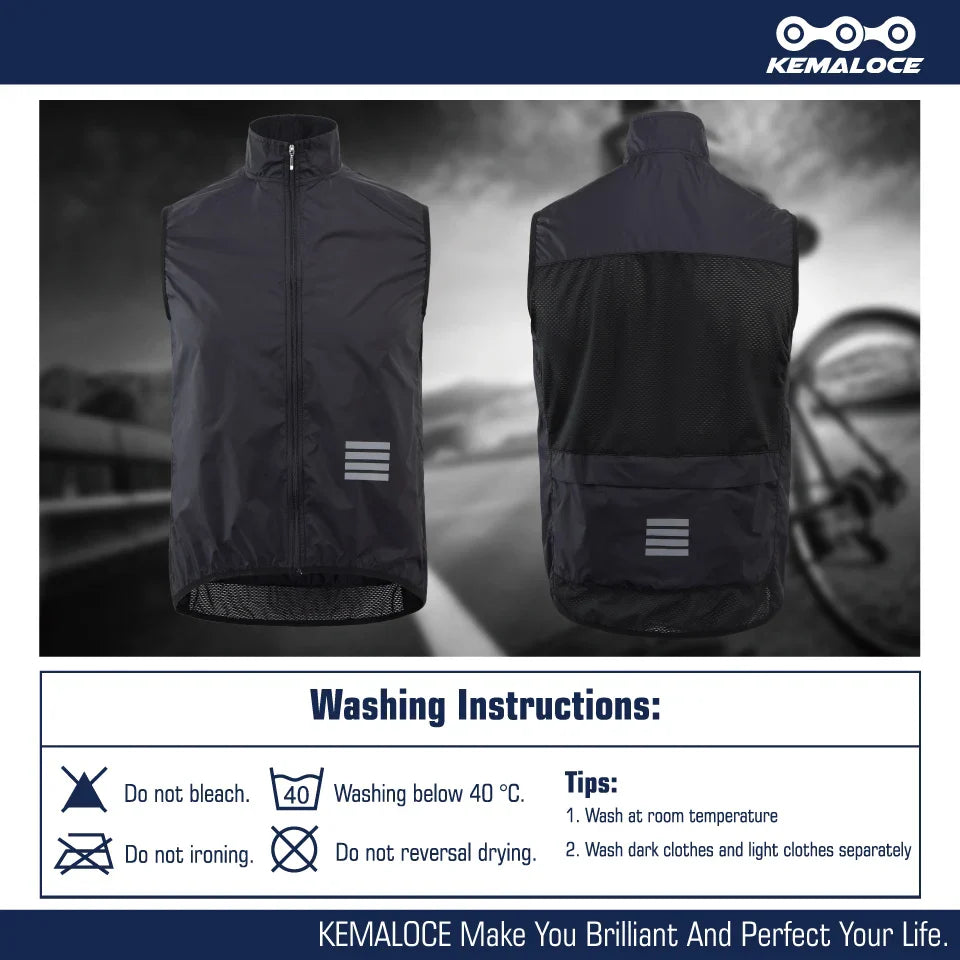 KEMALOCE 2023 Cycling Vest - Navy Blue Windproof Sleeveless Bicycle Gilet, Lightweight MTB Sports Wind Vest for Men