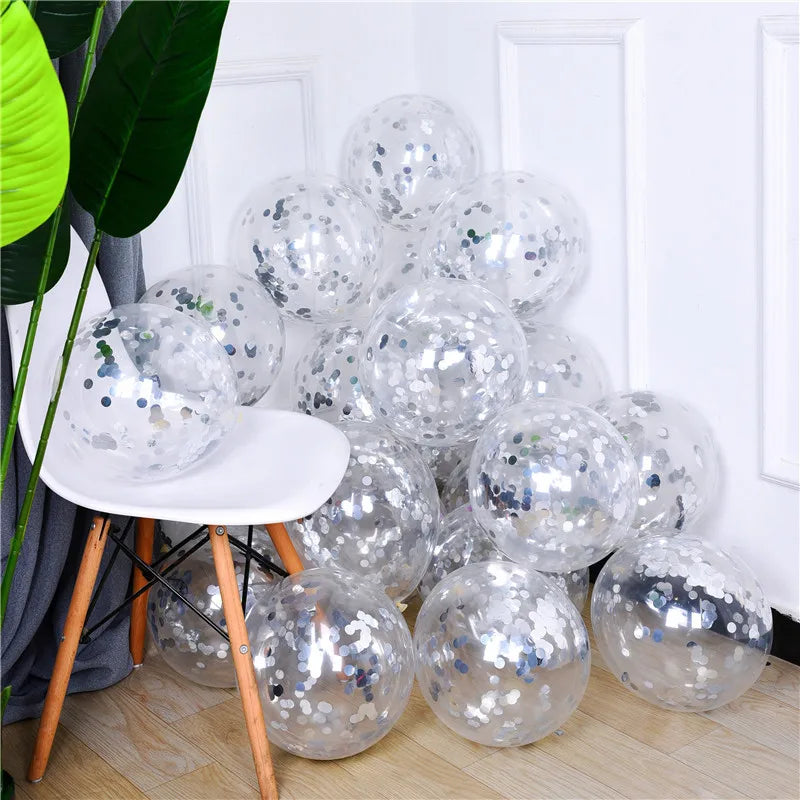 10pcs 12-inch Gold Star Confetti Balloons – Glitter Transparent Latex Party Decorations for Wedding & Birthday