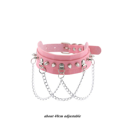 Pink Gothic Collar Necklace – Trendy Rock Leather Heart with Rivets, Harajuku Punk Choker Jewelry for Women, Gift Idea