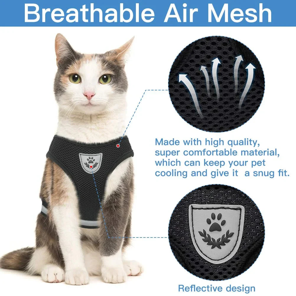 Breathable Cat Harness and Leash: Escape-Proof Pet Clothes Vest for Kitten, Puppy Dogs - Adjustable, Reflective, Easy Control