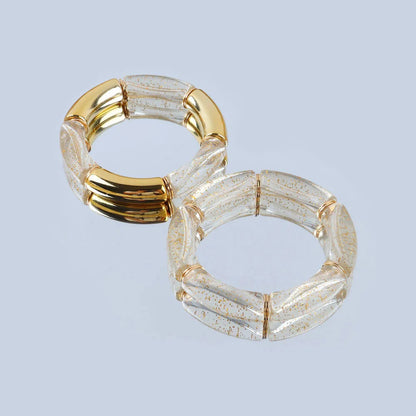Fashion 4PCS Resin Amber Bamboo Bead Acrylic Elastic Bracelet Set — Trendy 2024 Handmade Bangles