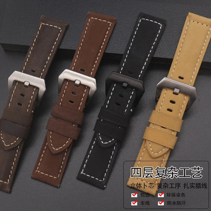Genuine Leather Watch Band for Panerai Luminor & Radiomir – 18mm-24mm High-Quality Strap with Stainless Steel Buckle