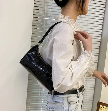 Fashion PU Leather Alligator Pattern Bag for Women – Small Armpit Handbag, Underarm Messenger Purse