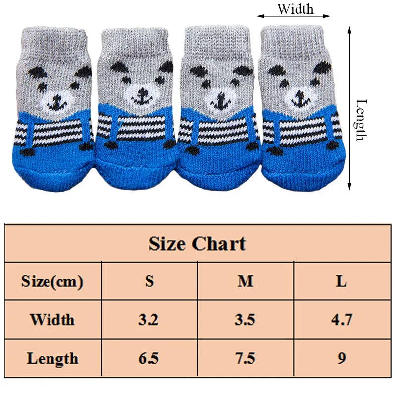 4pcs Warm Puppy Dog Socks: Soft Pet Knits Cartoon Anti-Slip Shoes - Cute Accessories for Small-Medium Dogs