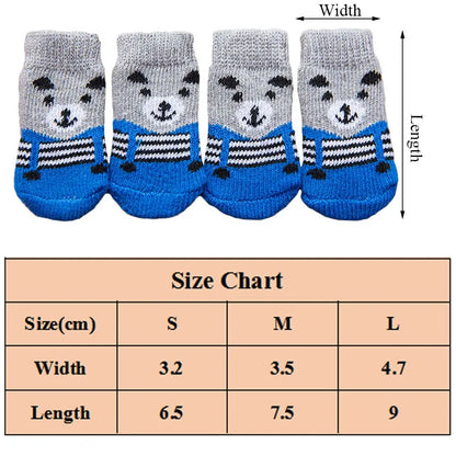 4pcs Warm Puppy Dog Socks: Soft Pet Knits Cartoon Anti-Slip Shoes - Cute Accessories for Small-Medium Dogs