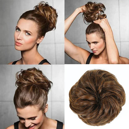Azqueen Synthetic Messy Bun Chignon – Gray Brown Hair Bun Pad with Elastic Rope & Rubber Band Hair Extensions