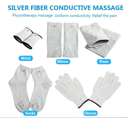 Conductive Silver Fiber Electrode Gloves & Socks – Muscle Stimulator TENS Bracer for Hand & Foot Massage