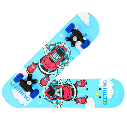 60cm Kids' Beginner Skateboard – Double Rocker Maple Deck with Cartoon Design for Outdoor Fun