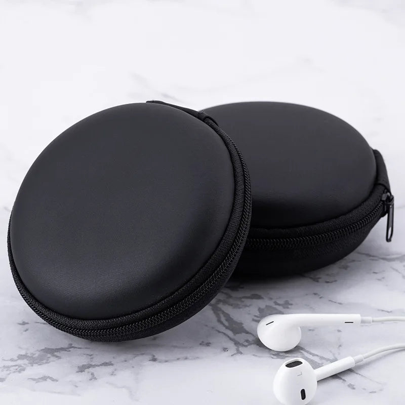 PU Mini Earphone Storage Case – Hard Carrying Bag for Earphones, Headphones, Earbuds, Memory Cards, and USB Cables – Compact and Durable