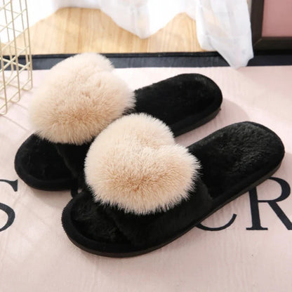 Women’s Indoor Home Slippers – Warm, Non-Slip Plush Bedroom Shoes with Cute Heart Pattern for Autumn & Winter