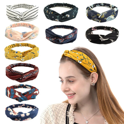 Bohemian Print Headbands for Women & Girls – Vintage Cross Turban Bandana Hair Accessories for Summer