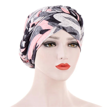 Women’s Cotton Head Scarf – Solid Turban Bonnet Hijab Cap with White Pearl Inner, Muslim Arab Wrap
