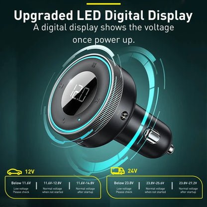 Baseus Bluetooth 5.0 FM Transmitter – Wireless Car Kit with USB Fast Charger, AUX, MP3 Player & Hands-Free Calling