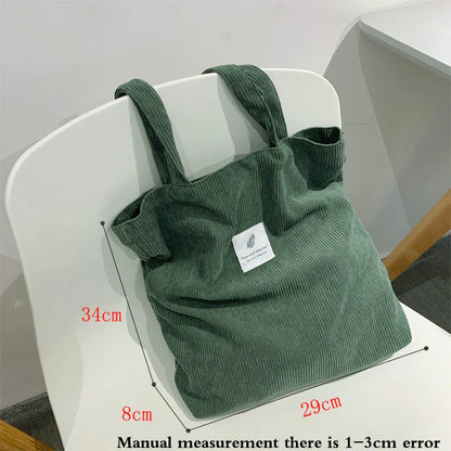 Soft Corduroy Handbags for Women - Shoulder Bags, Reusable Environmental Storage - Small and Large Shopper Totes