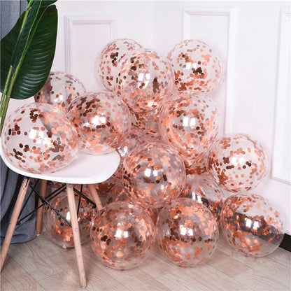 10pcs 12-inch Gold Star Confetti Balloons – Glitter Transparent Latex Party Decorations for Wedding & Birthday