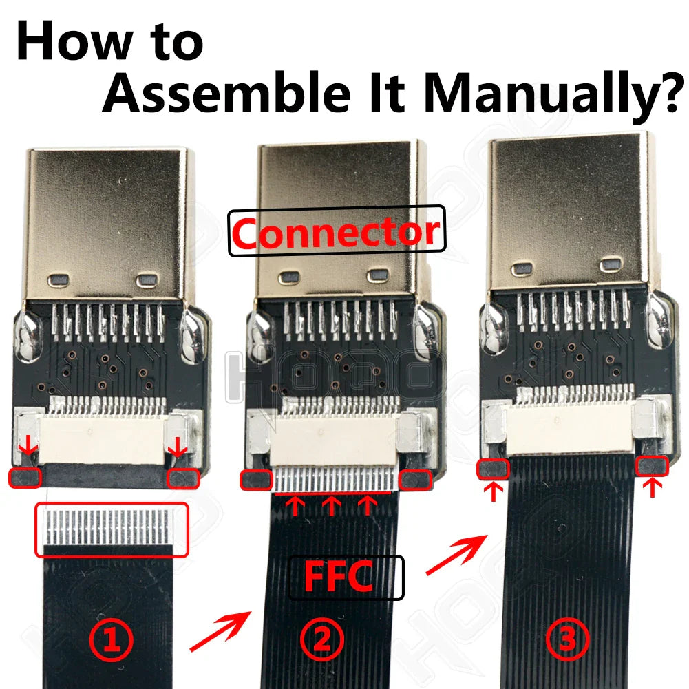 Ribbon FPV HDMI-Compatible Connector – Flexible Flat Cable for Raspberry Pi 4, Micro HDMI to HDMI/Mini HDMI Female 90° FFC 20pin