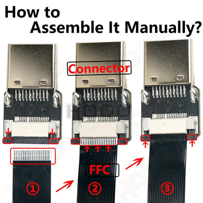 Ribbon FPV HDMI-Compatible Connector – Flexible Flat Cable for Raspberry Pi 4, Micro HDMI to HDMI/Mini HDMI Female 90° FFC 20pin