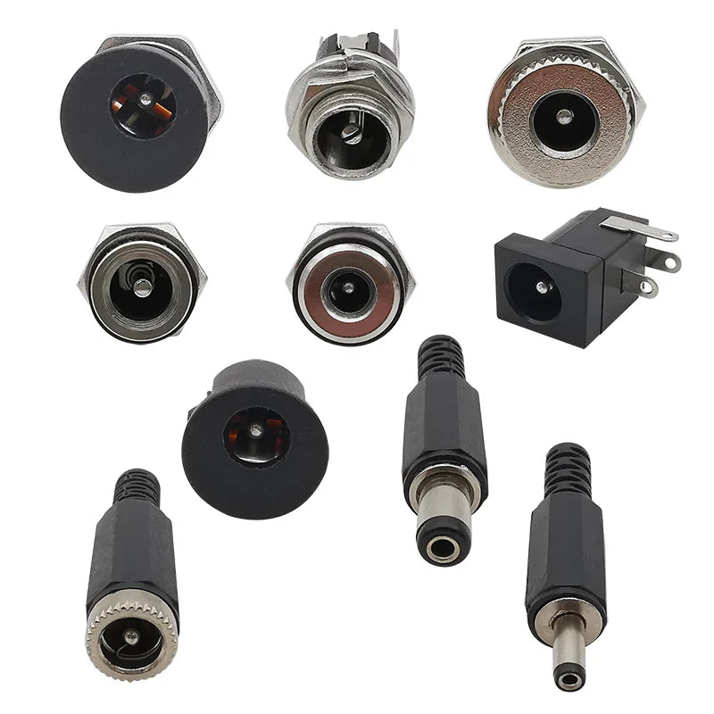 10Pcs DC Power Connectors 5.5x2.1mm & 3.5x1.3mm – Male Female Jack Socket, Nut Panel Mount DC Power Adapter Connector