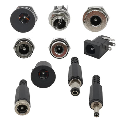10Pcs DC Power Connectors 5.5x2.1mm & 3.5x1.3mm – Male Female Jack Socket, Nut Panel Mount DC Power Adapter Connector